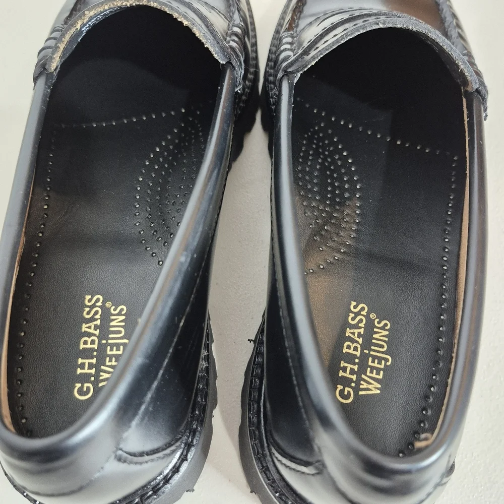G.H Bass Women's Whitney Super Lug Weejuns Penny Loafer Black Leather - Size 6.5 - Picture 12 of 16